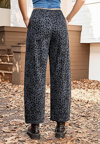 Women's Leopard Print Wide Leg Pants with Drawstring Elastic Waist Casual Loose Trousers for Summer Lounge & Vacation