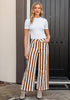 Women's Fashion High Waist Wide Leg Loose Fit Brown White Striped Denim Jeans