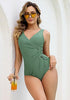 Women One Piece Swimsuit V Neck Wrap Design Side Drawstring Ruched Sleeveless Tank Swimwear