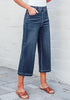 Nightfall Dark Wash Women's Denim Capri Elastic Waist High Waist Pant Pocket