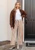 Women's Fashion High Waist Wide Leg Loose Fit Brown White Striped Denim Jeans