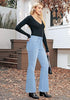 Lakeside Blue Women's High Waisted Flared Jeans Rhinestone Side Stripes Comfort Stretch Functional Pockets