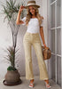 Pale Khaki Mid-Waisted Stretchable Straight Leg Denim Jeans