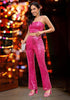 Women's High Shine Wide Leg Trousers Glitter Sequin Evening Pants Clubwear High Waist Glam