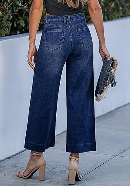 Women's High Waisted Wide Leg Cropped Denim Jeans Fashion Casual Jeans
