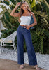 High Waisted Striped Wide Leg Jeans for Women Vintage Denim Loose Fit Casual Pants
