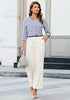 Women's High Waisted Wide Leg Soft Twill Pants Relaxed Fit Patch Pocket Trousers