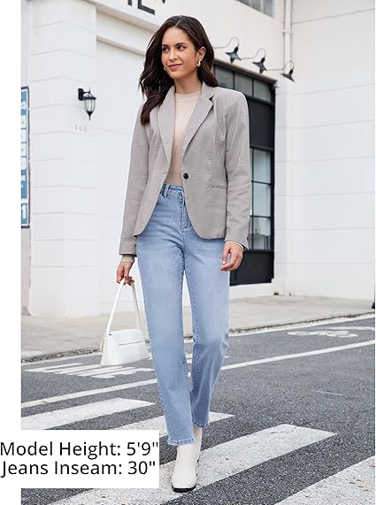 Lakeside Blue High Waist Denim Pants Straight Leg Comfort Stretch Jeans Full Length Jeans with Pockets Casual