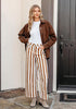 Women's Fashion High Waist Wide Leg Loose Fit Brown White Striped Denim Jeans