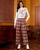Brown & Pink Plaid Palazzo Pants Women High Waist Wide Leg Trousers with Pockets Comfort Fall Winter Vintage Office