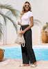 Women's Loose Wide Leg Pants with Hollow Out Side High Waisted Drawstring Elastic Casual Summer Trousers
