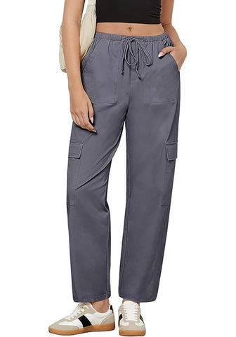 Dark Grey Women's Relaxed Fit Drawstring Regular Full Length Hiking Casual Baggy Pant