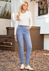Lakeside Blue High Waist Skinny Jeans with Elastic Waistband for Women Stretch Denim Functional Pockets Comfort Fit Jeggings