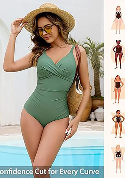 One Piece Swimsuit for Women Front Crisscross Ruched Adjustable Straps Padded Cups Swimming Suits