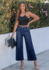 Women's High Waisted Wide Leg Cropped Denim Jeans Fashion Casual Jeans