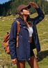 LookbookStore Women Navy Blue Waterproof Lightweight Rain Jacket Hooded Windbreaker Drawstring Zip Rain Coat for Hiking Outdoor Travel