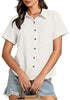 White for Women's Lapel Button Front Short Sleeve Top Casual Blouse Button-Down Shirt