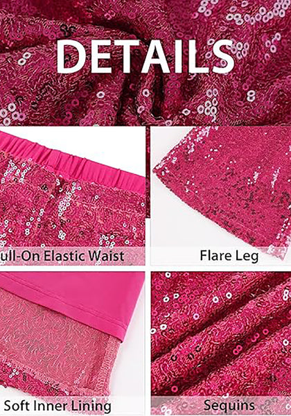 Women's High Shine Wide Leg Trousers Glitter Sequin Evening Pants Clubwear High Waist Glam