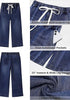 Casual Capri Jeans for Women Wide Leg Elastic Drawstring Waist Cropped Denim Trousers