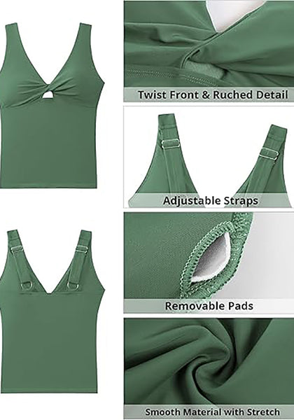Tankini Tops for Women Twist Front Cutout Adjustable Straps Swimwears Padded Cups Swimwear Swim Top Only