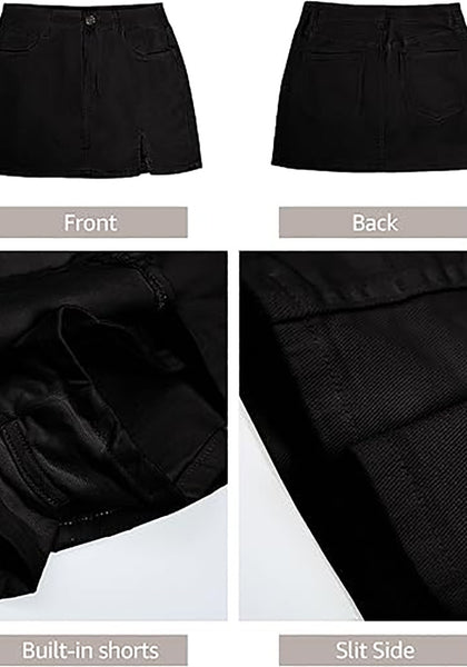 True Black Women's Brief Denim High Waisted Skirt Split Hem Stretch