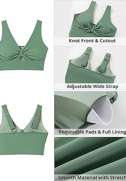 Women's Cropped Tankini Top Bow Knot Cut out Ruched Bikini