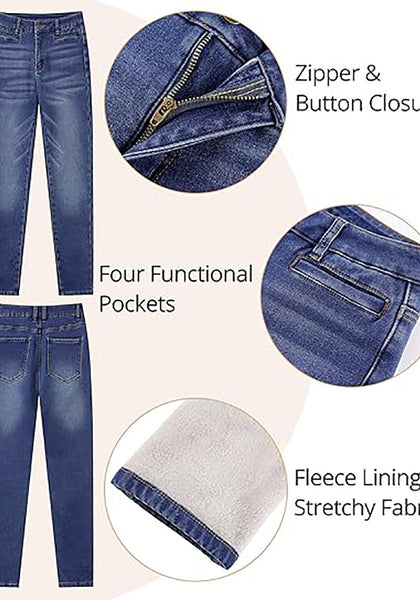 Women's High Waisted Classic Blue Skinny Fleece Lined Denim Jeans