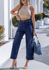 Women's High Waisted Wide Leg Cropped Denim Pants Rolled Cuff Casual Daily Wear Versatile Styling