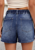 LookbookStore Darkness Blue High Waisted Baggy Wide Leg Denim Shorts Women Elastic Waist Mom Jorts 4