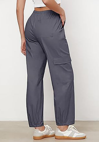 Dark Grey Women's Relaxed Fit Drawstring Regular Full Length Hiking Casual Baggy Pant