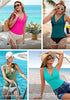 Tankini Tops for Women Deep V Neck Front Ruched  Swimwear with Adjustable Wide Straps