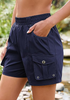 LookbookStore Women Navy Blue Elastic Waist Hiking Shorts Quick Dry Zipper Pockets Lightweight 5 Inch Inseam Pull On Camping Cargo Shorts
