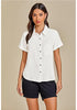 White for Women's Lapel Button Front Short Sleeve Top Casual Blouse Button-Down Shirt