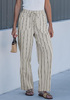 LookbookStore Light Beige Stripe High Waisted Wide Leg Pants for Women Drawstring Waist Casual Comfort Pants