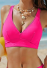 LookbookStore Women's Neon Pink V Neck Ruched Criss Cross Padded Bikini Top Modest Cute Swim Top for Beach Vacation