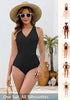 Women One Piece Swimsuit V Neck Wrap Design Side Drawstring Ruched Sleeveless Tank Swimwear