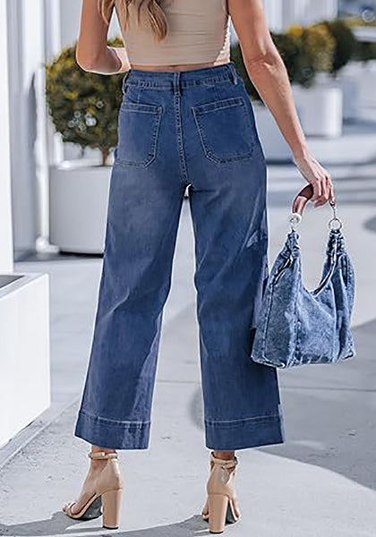 Women's High Waisted Wide Leg Cropped Denim Pants Rolled Cuff Casual Daily Wear Versatile Styling