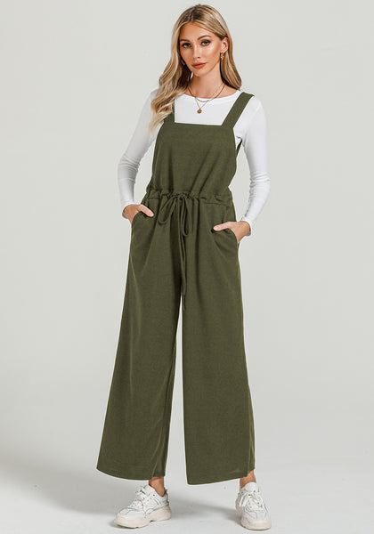 Olive Green Women's Wide Leg Backless Baggy Long Pant Jumpsuit Romper