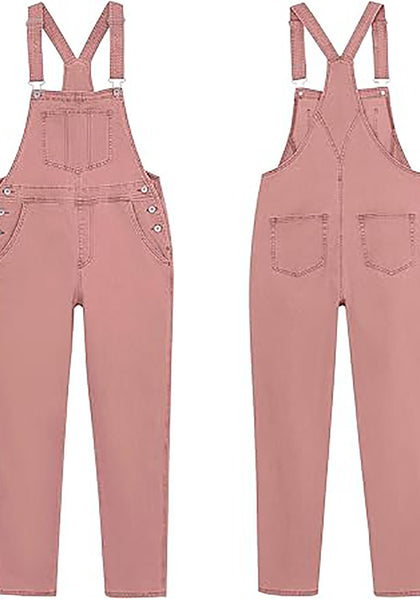 Tawny Orange Women's Casual Stretch Denim Bib Overalls Pants Pocketed Jeans Jumpsuits