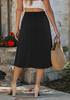 LookbookStore Women Black Pleated Linen Midi Skirt Elastic High Waist A Line Summer Skirt with Pockets