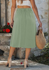 LookbookStore Women Sage Green Pleated Linen Midi Skirt Elastic High Waist A Line Summer Skirt with Pockets