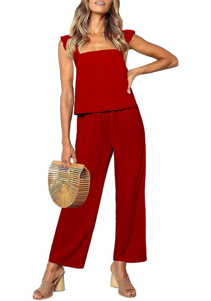 True Red Women's 2 Piece Sets Flowy Square Neck Top Wide Leg Pants Vac –  Lookbook Store