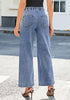 After Dust Blue Cropped Wide Leg High Waisted Drawstring Denim Jeans For Women