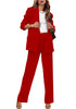True Red Women's Business Casual 2 Piece Blazer Jacket Straight Leg High Waisted Pants Suits
