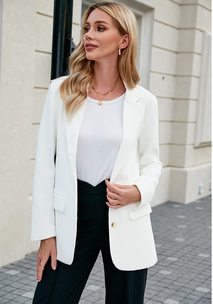 Bright White Women's Classic Twill Loose Fit Business Casual Blazer