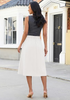 LookbookStore Women White Pleated Linen Midi Skirt Elastic High Waist A Line Summer Skirt with Pockets