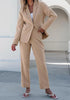 Beige Women's Blazer Set Business Casual Full Fit Blazer Jackets and Straight Pant Suits with Pockets