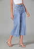 Wategos Blue Women's High Waisted Denim Capri Pants Seamed Front Raw Hem