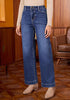 Dark Atlantic Blue Women's High Waisted Wide Leg Jeans with Comfort Stretch and Functional Pockets