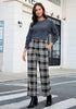 Black & White Plaid Palazzo Pants Women High Waist Wide Leg Trousers with Pockets Comfort Fall Winter Vintage Office